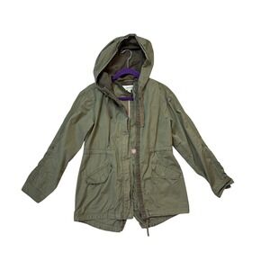 Sebby Utility Anorak Jacket Womens Medium Olive Green Excellent Hooded Fishtail